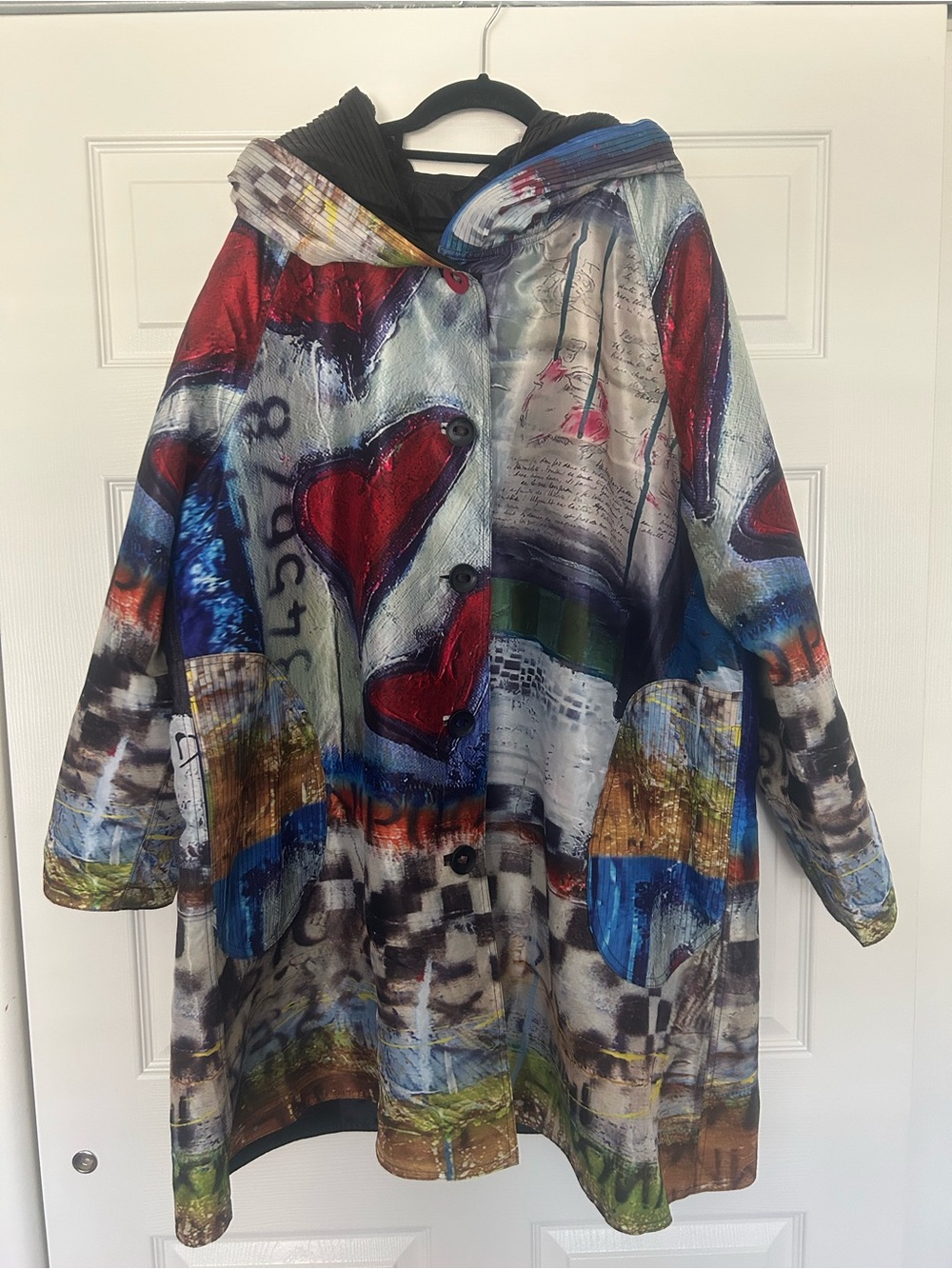 UbU Raincoat Artistic Multi-Color Hooded Coat Reversible 1X